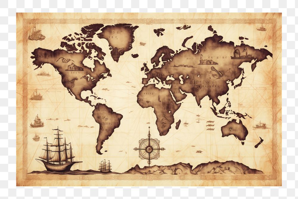 PNG World map Vintage backgrounds drawing world. AI generated Image by rawpixel.