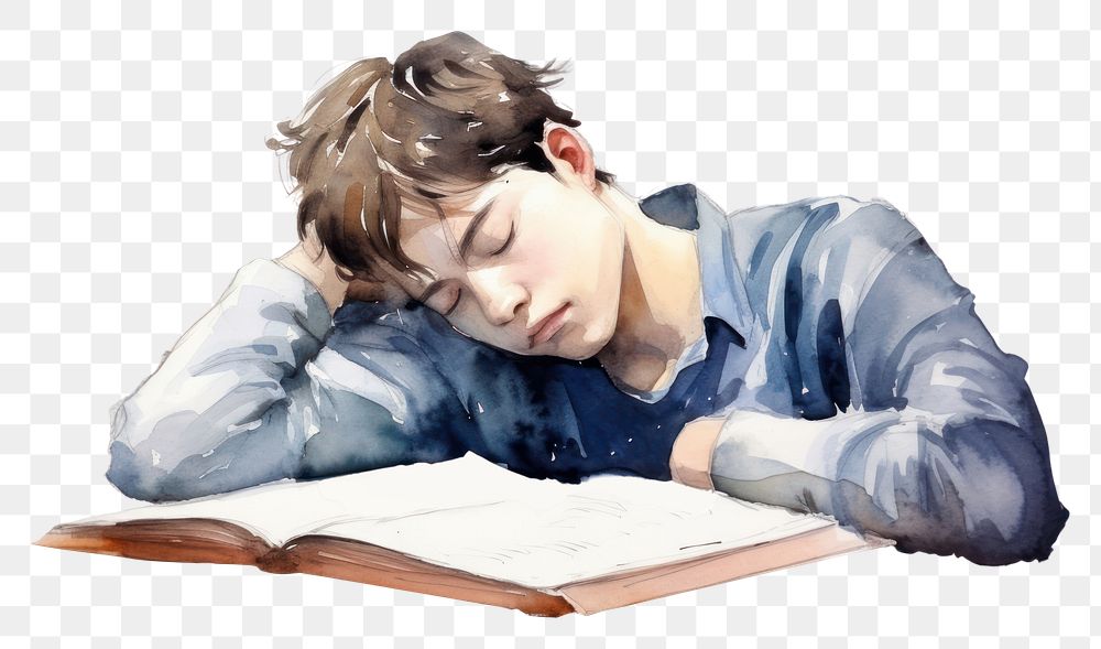 PNG  Sleepy student publication sleeping reading. AI generated Image by rawpixel.