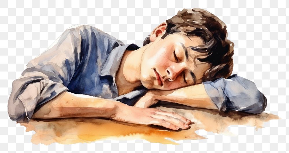 PNG  Sleepy student sleeping portrait adult. AI generated Image by rawpixel.