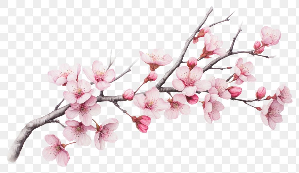 PNG Sakura tree branch blossom drawing flower. 