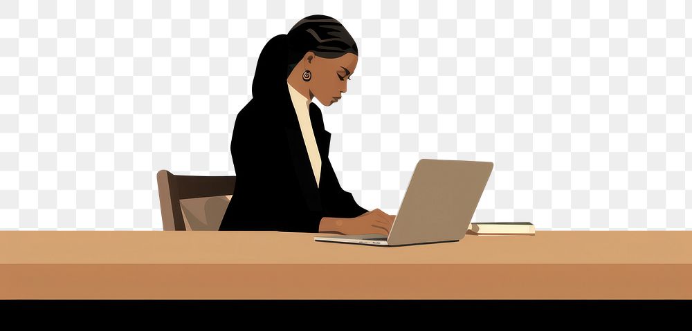 PNG Black business woman furniture computer sitting. AI generated Image by rawpixel.