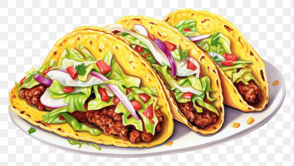 PNG Tacos food plate white background. AI generated Image by rawpixel.