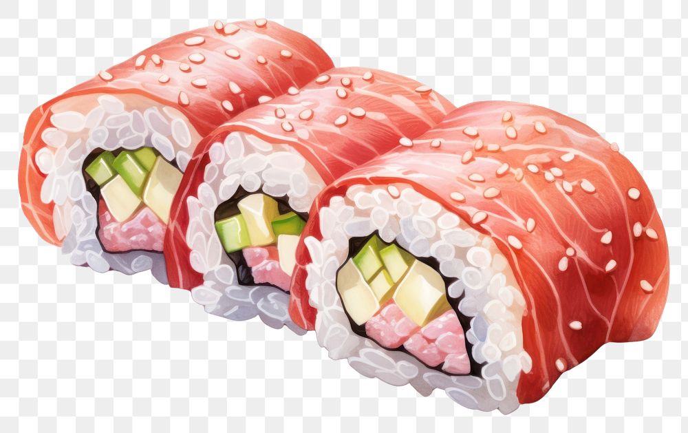 PNG Tuna Sushi Roll sushi food rice. AI generated Image by rawpixel.