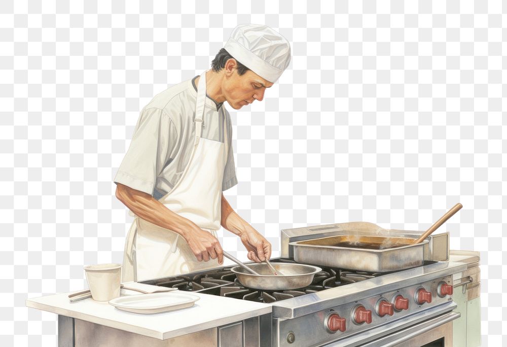PNG A man cooking kitchen adult food. AI generated Image by rawpixel.