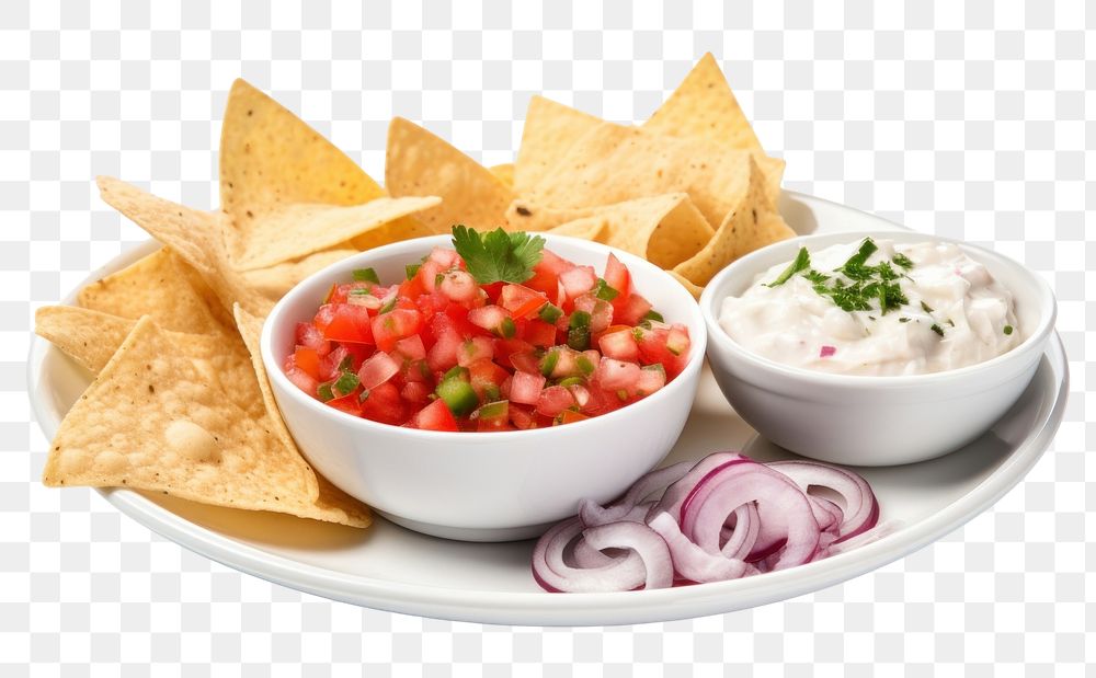 PNG Tomato salsa nachos snack plate. 