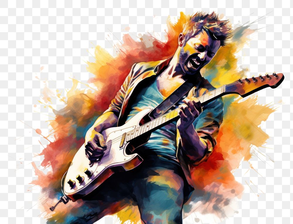 PNG Rockstar man musician concert guitar. AI generated Image by rawpixel.