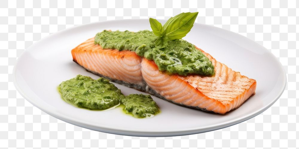 PNG Salmon Pesto salmon seafood plate. AI generated Image by rawpixel.