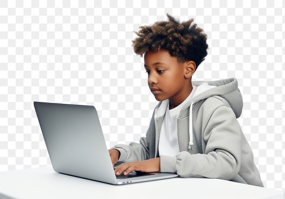 PNG Black child student study online computer laptop sitting. 