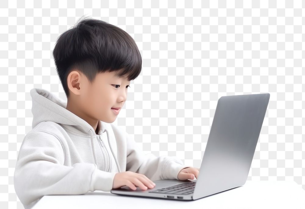 PNG Little asian boy student study online computer laptop child. 