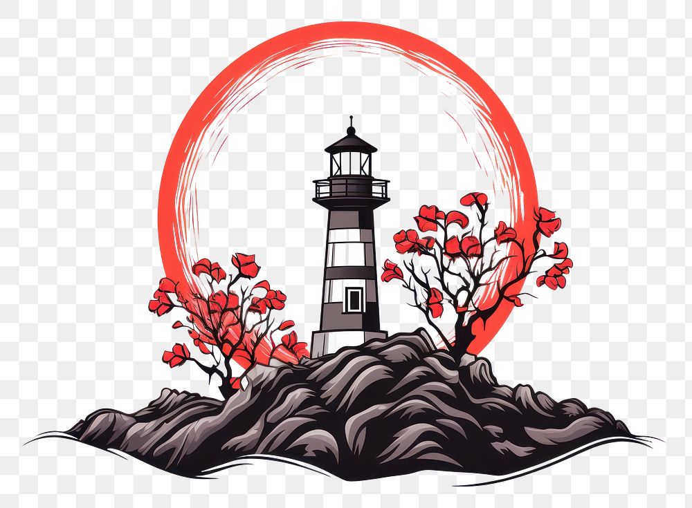 PNG Lighthouse drawing tower red. AI generated Image by rawpixel.