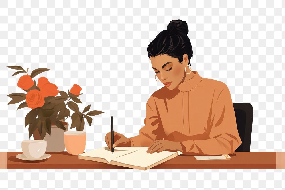 PNG Woman writing a planner adult pen concentration. AI generated Image by rawpixel.