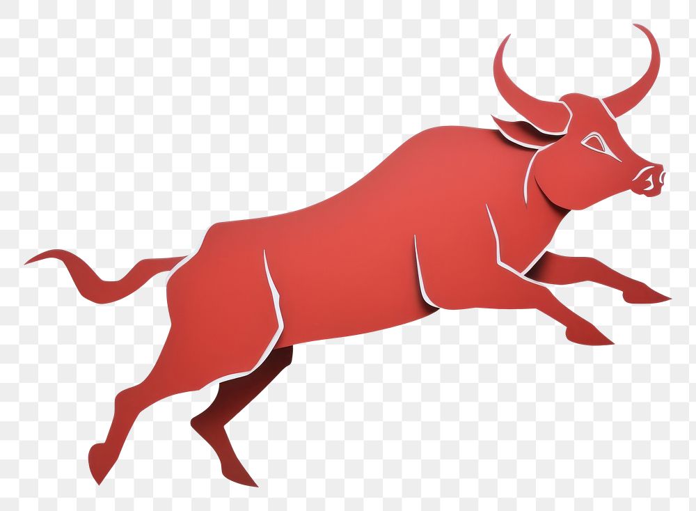 PNG Flat paper rising bull livestock cattle animal. AI generated Image by rawpixel.