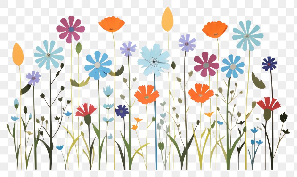 PNG Colorful 7-8 flowers meadow painting pattern plant. 