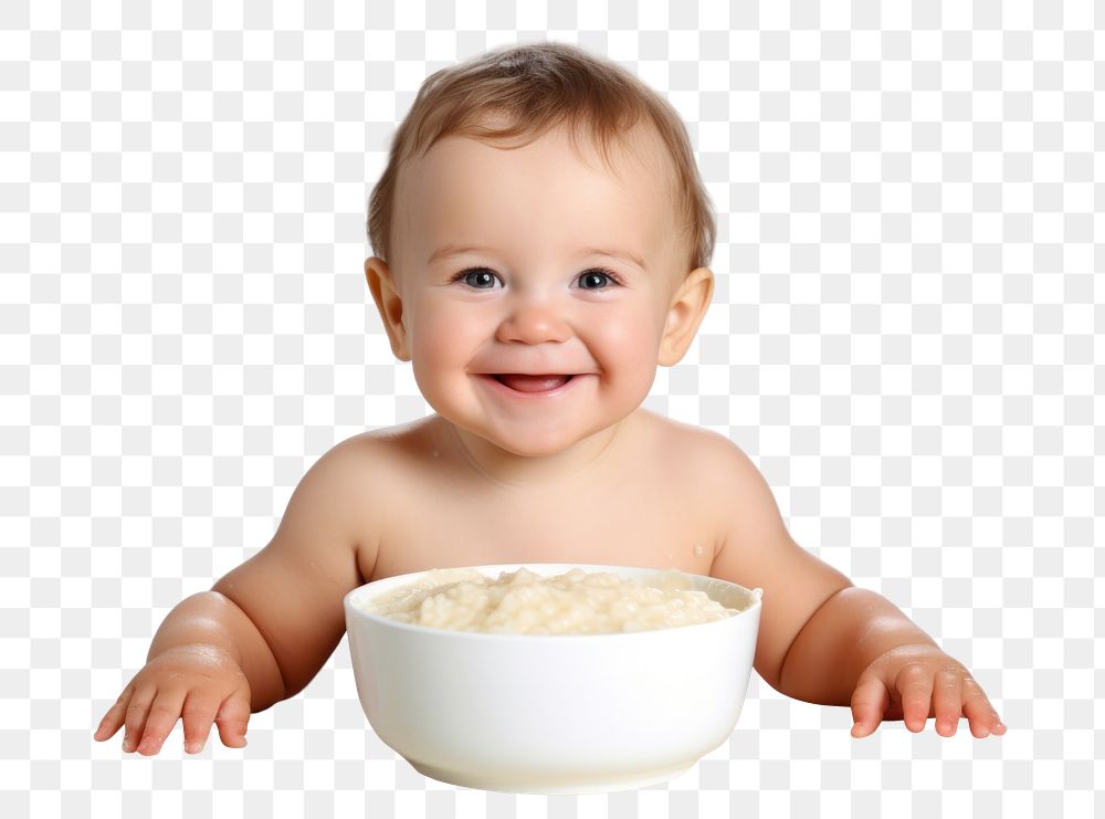 PNG Portrait baby bowl food. AI generated Image by rawpixel.