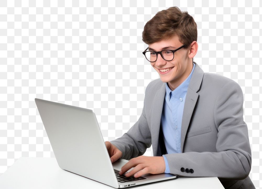 PNG  Student using a laptop computer portrait sitting
