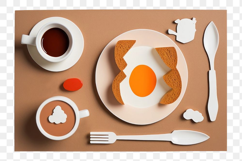 PNG English breakfast coffee spoon plate. AI generated Image by rawpixel.