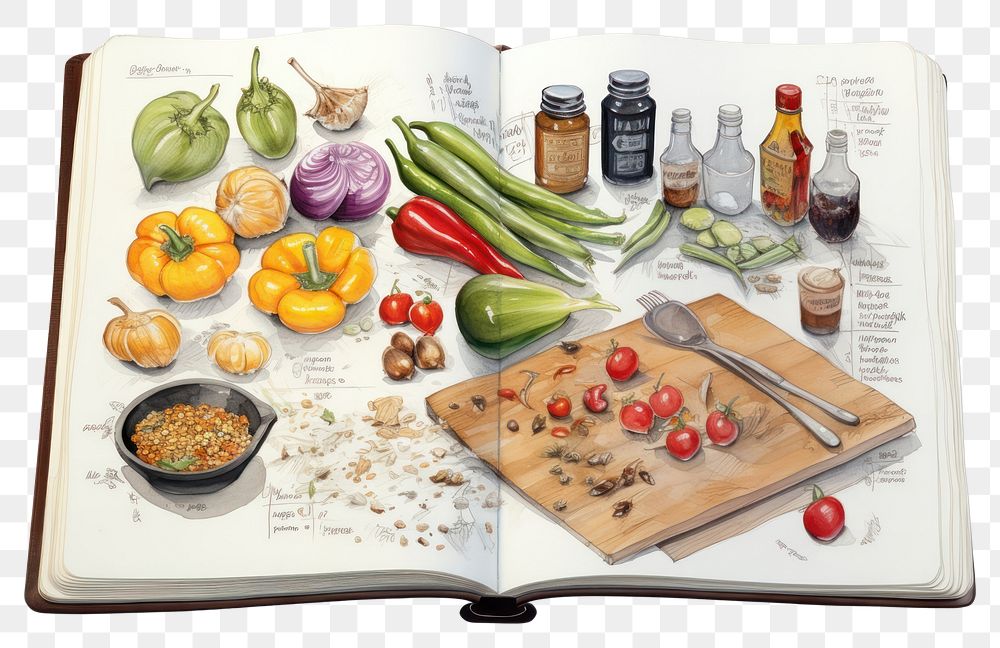 PNG Cook book plate food publication. AI generated Image by rawpixel.
