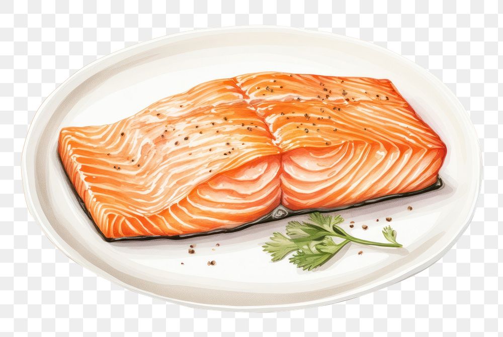 PNG Salmon plate seafood white background. AI generated Image by rawpixel.