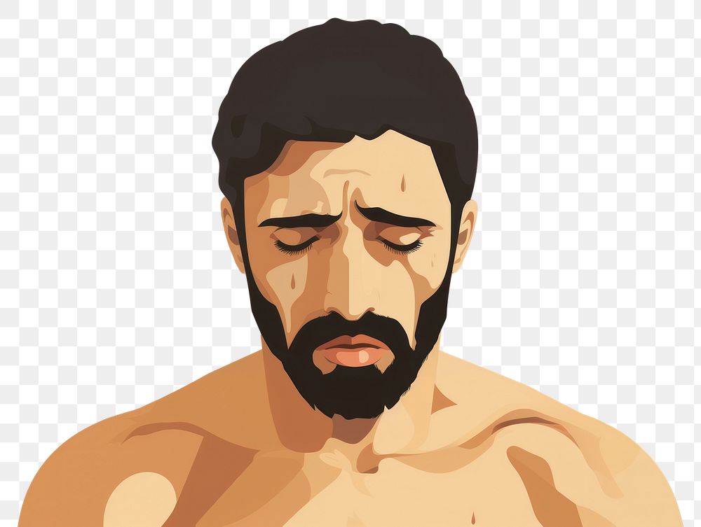 PNG Man feeling very sad portrait adult beard. AI generated Image by rawpixel.