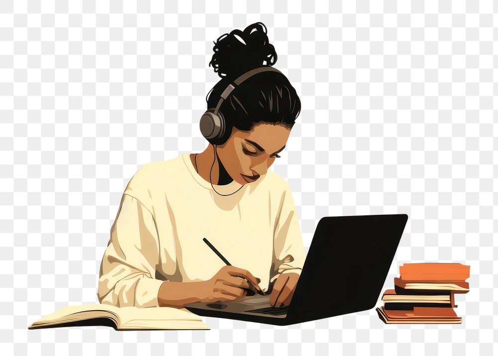 PNG Student drawing publication headphones computer. 