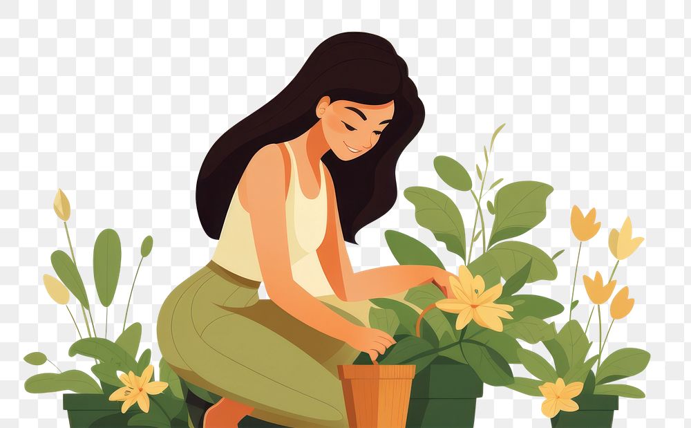 PNG Girl gardening outdoors nature plant. AI generated Image by rawpixel.