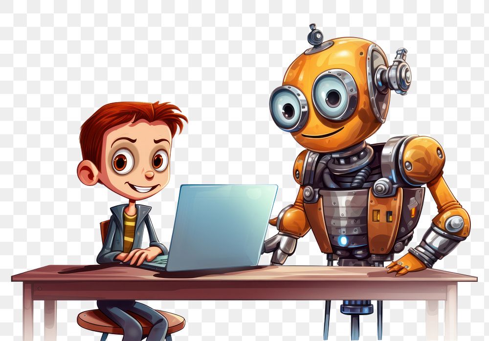 PNG Technogies cartoon computer laptop robot. AI generated Image by rawpixel.