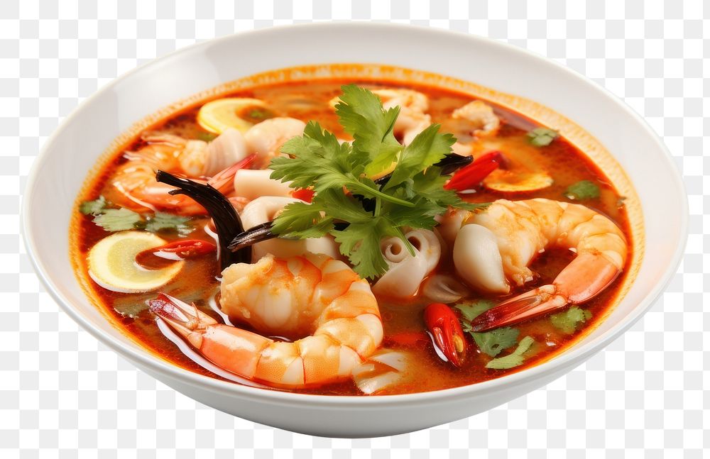 PNG Tom yum gung seafood plate soup. AI generated Image by rawpixel.
