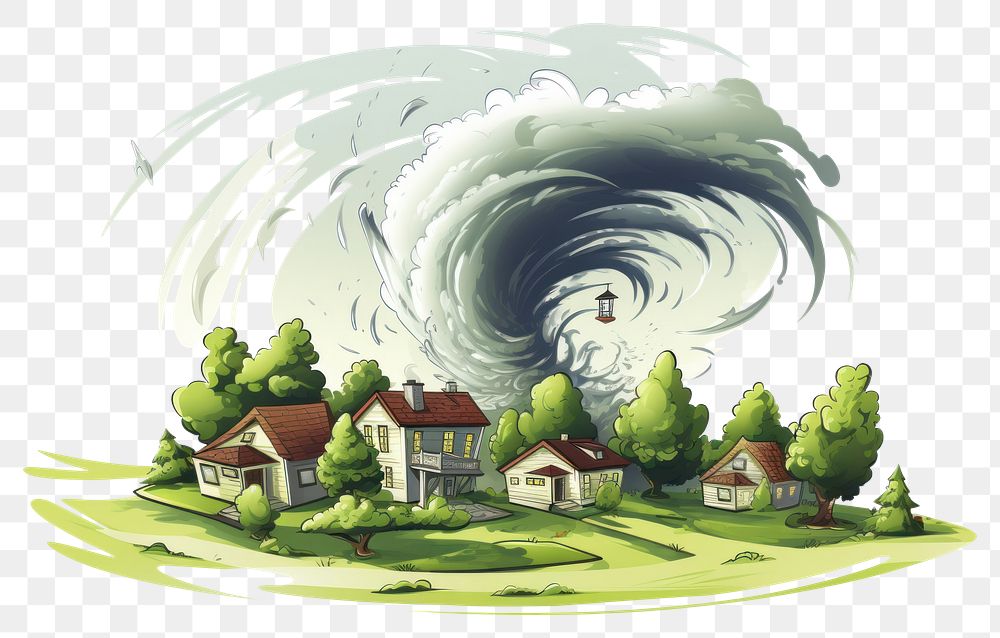 PNG Tornado cartoon 2D architecture landscape building. AI generated Image by rawpixel.
