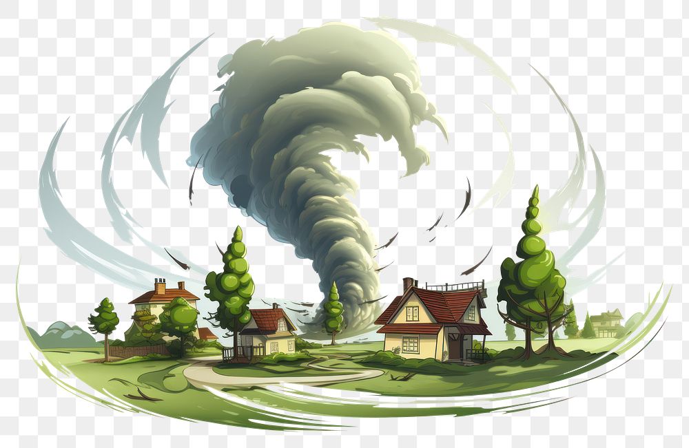 PNG Tornado cartoon 2D architecture building outdoors. AI generated Image by rawpixel.