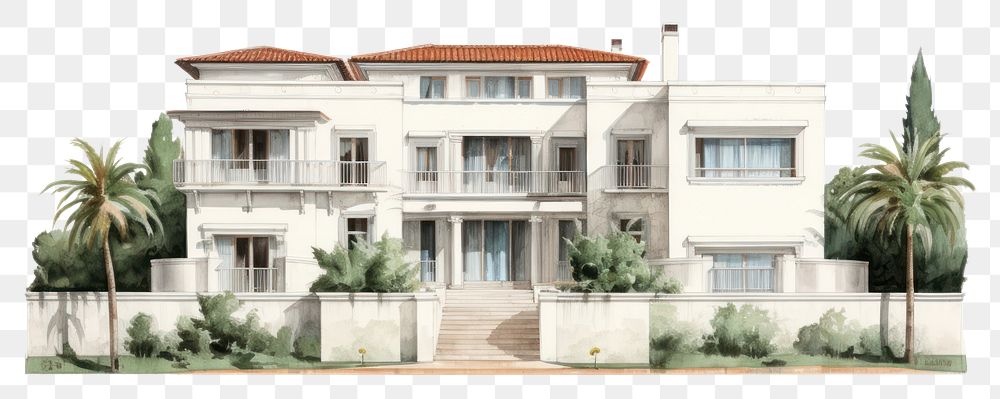 PNG Villa architecture building drawing. AI generated Image by rawpixel.
