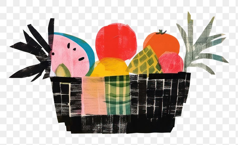 PNG Fruit basket art painting collage. 