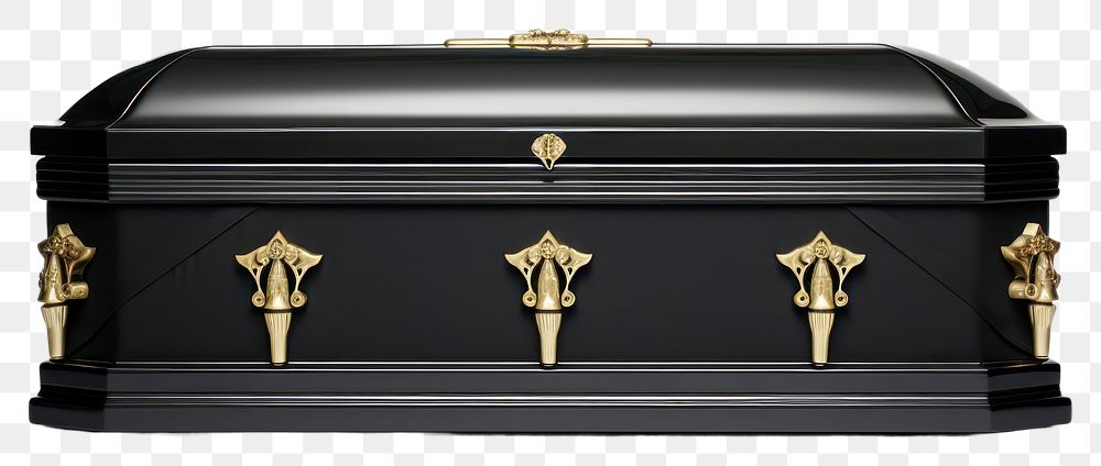 PNG  Black coffin gold white background letterbox. AI generated Image by rawpixel.