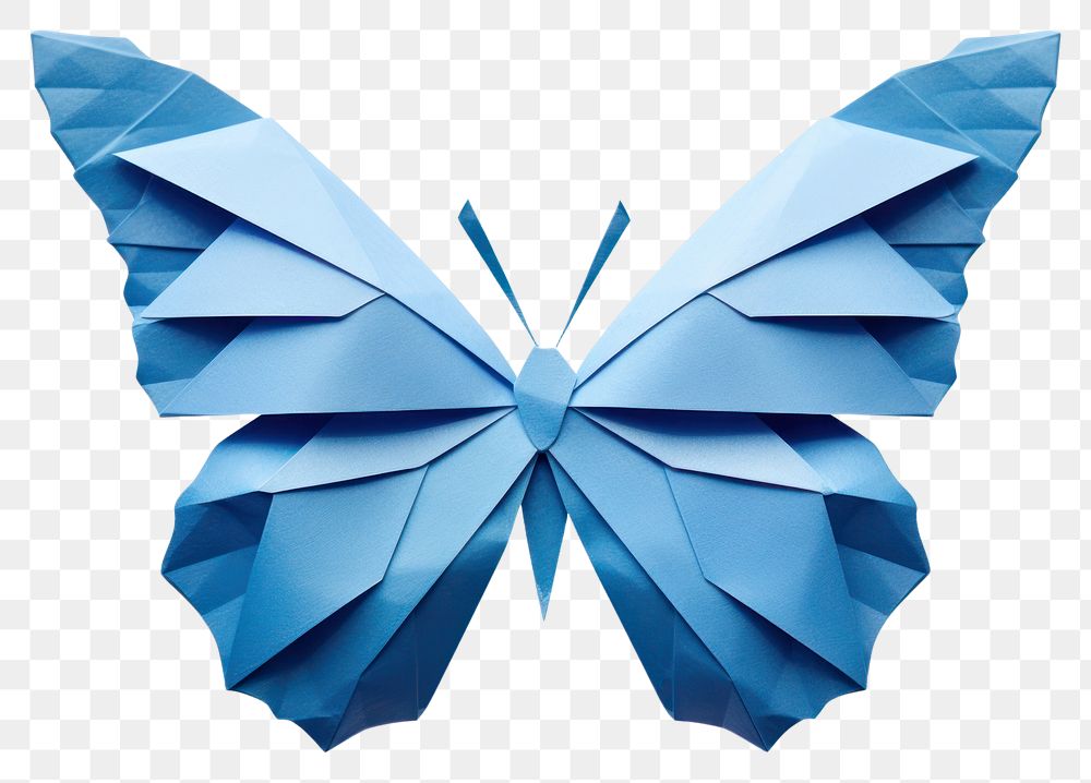 PNG  Butterfly origami paper blue white background. AI generated Image by rawpixel.