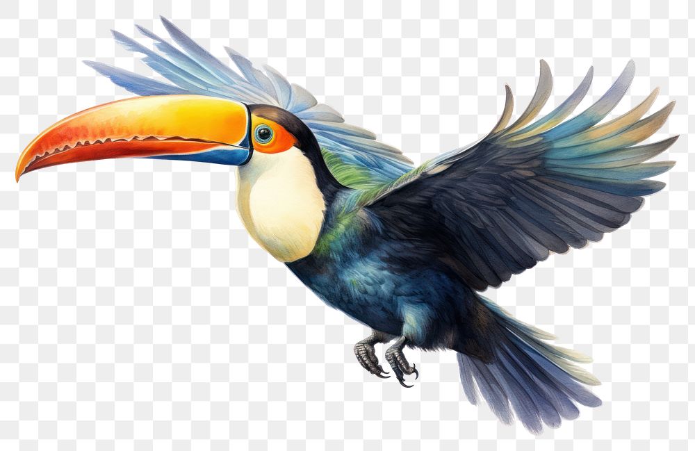 PNG Toco toucan flying bird animal beak. AI generated Image by rawpixel.