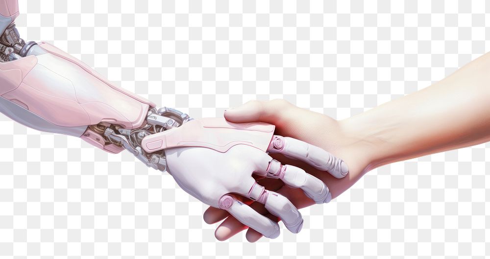 PNG Robot hand holding human hand finger handshake clothing. AI generated Image by rawpixel.