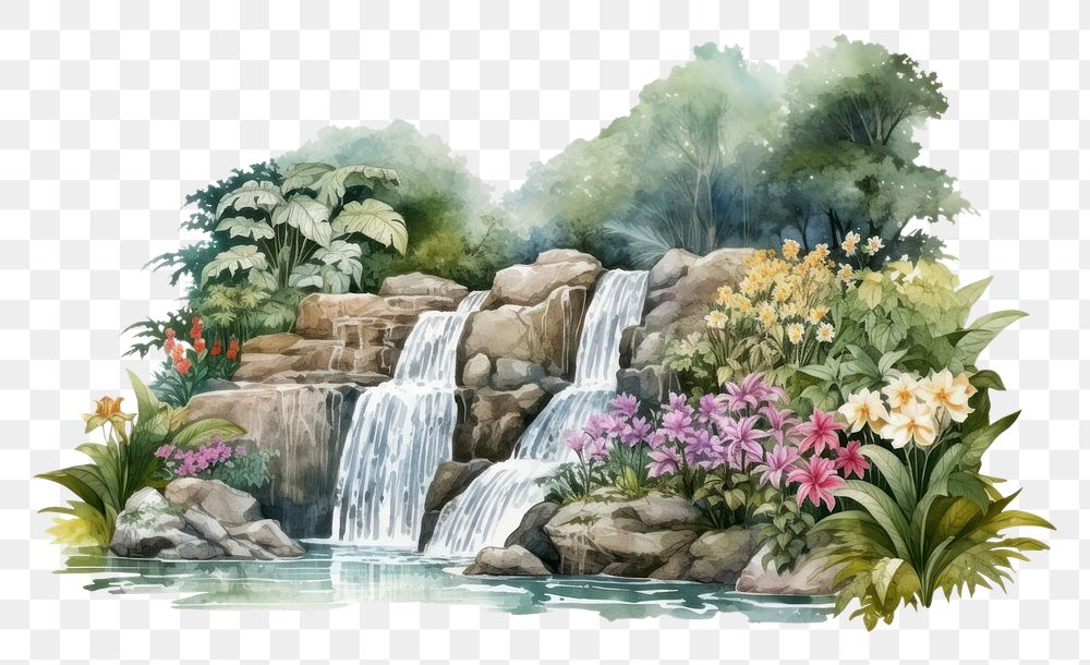 PNG Waterfall outdoors nature garden. AI generated Image by rawpixel.