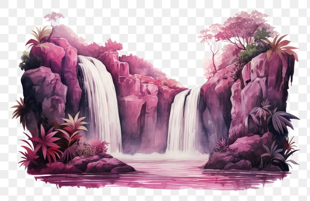 PNG Waterfall purple painting outdoors. 