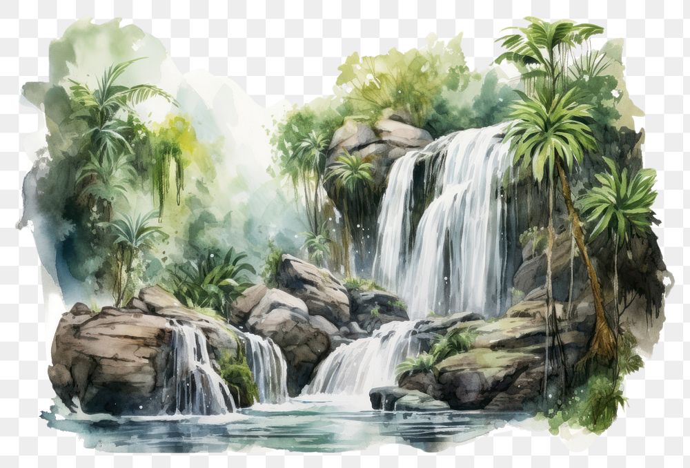 PNG Waterfall outdoors nature forest. AI generated Image by rawpixel.