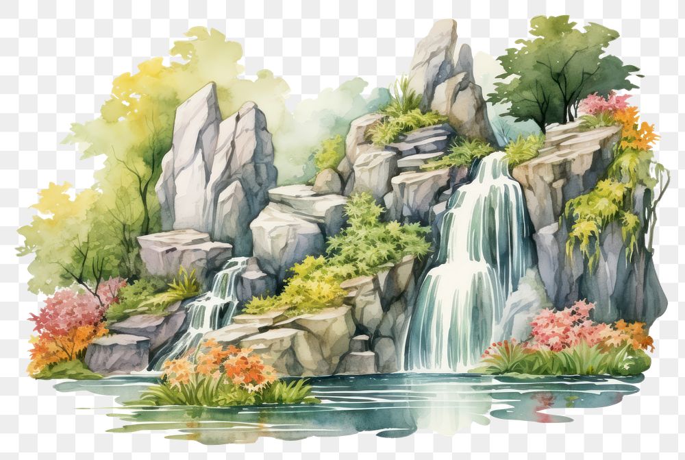 PNG Waterfall painting outdoors nature. 