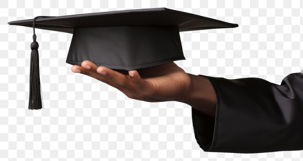 PNG Hand holding graduation hat adult intelligence achievement. AI generated Image by rawpixel.