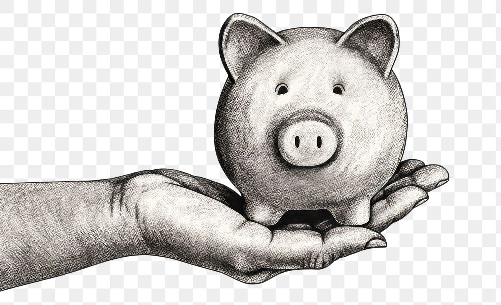 PNG Hand holding piggy bank drawing mammal sketch. AI generated Image by rawpixel.