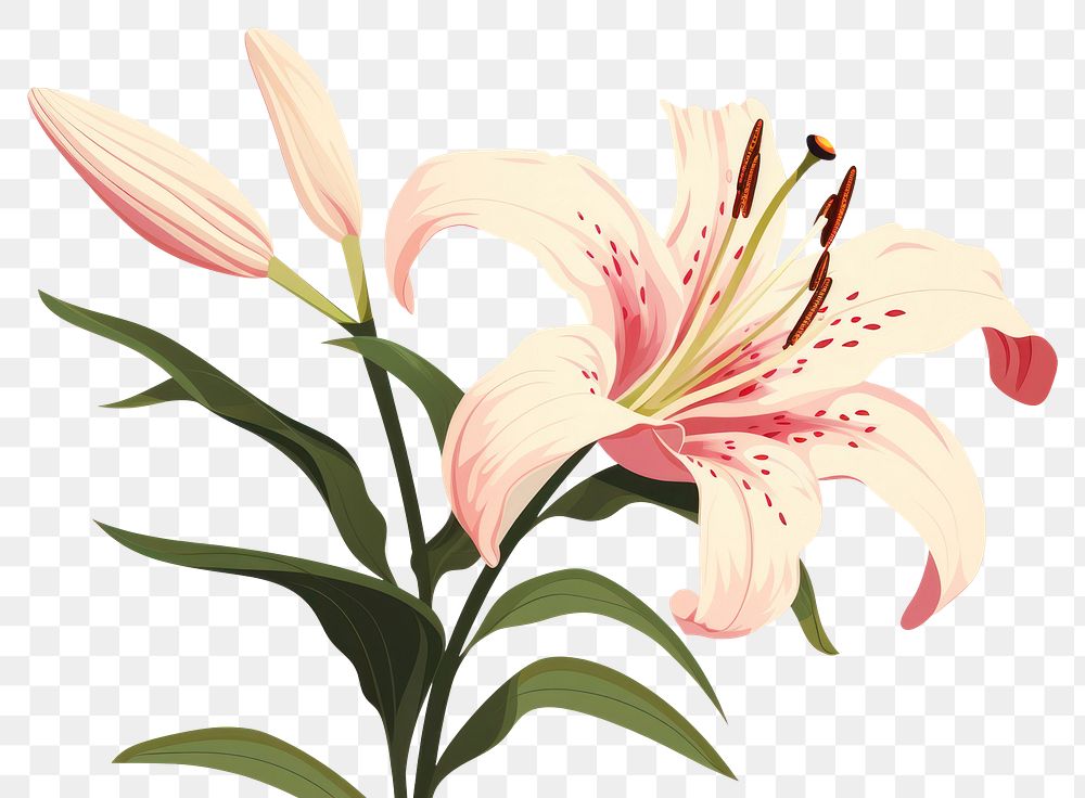 PNG Pink lilly blossom flower plant. AI generated Image by rawpixel.