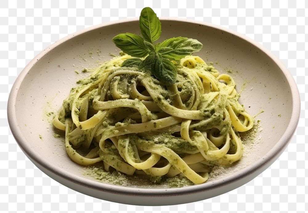 PNG Pesto spaghetti pasta plate. AI generated Image by rawpixel.