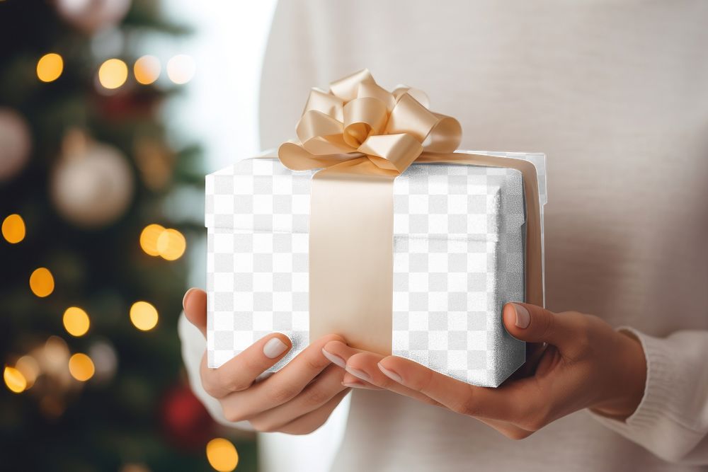 Christmas gift box png mockup, transparent design