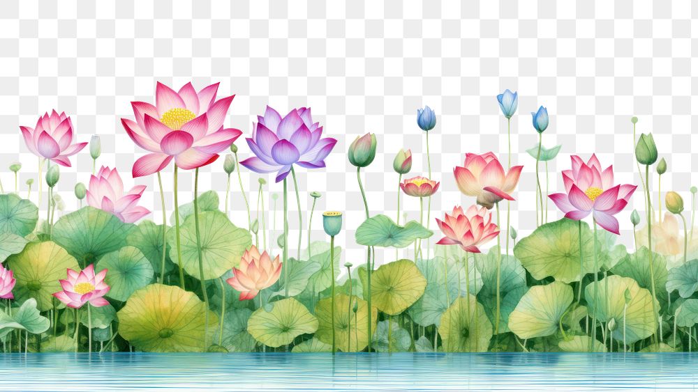 PNG Lotus flower field border outdoors nature plant. AI generated Image by rawpixel.
