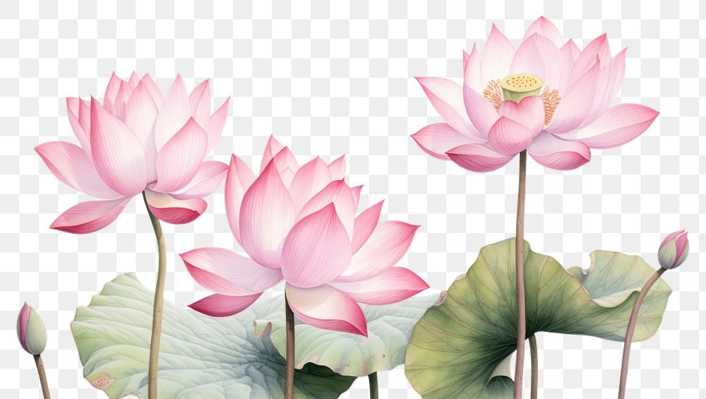 PNG Pink flowers lotus plant lily white background