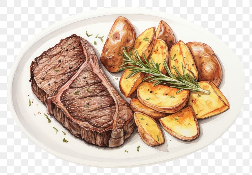 PNG Grilled beef steak plate meat food. AI generated Image by rawpixel.