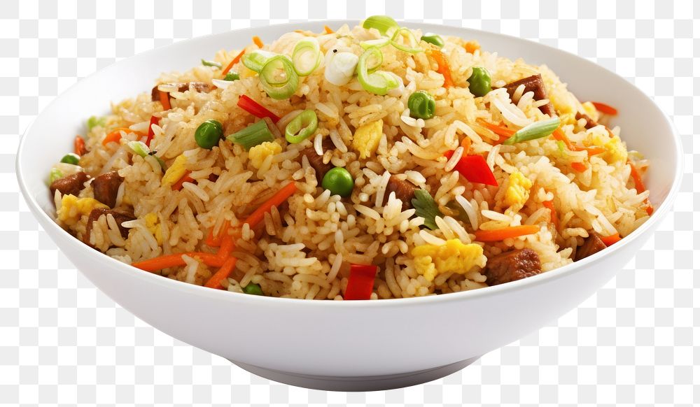 PNG Fried rice plate food white background. AI generated Image by rawpixel.