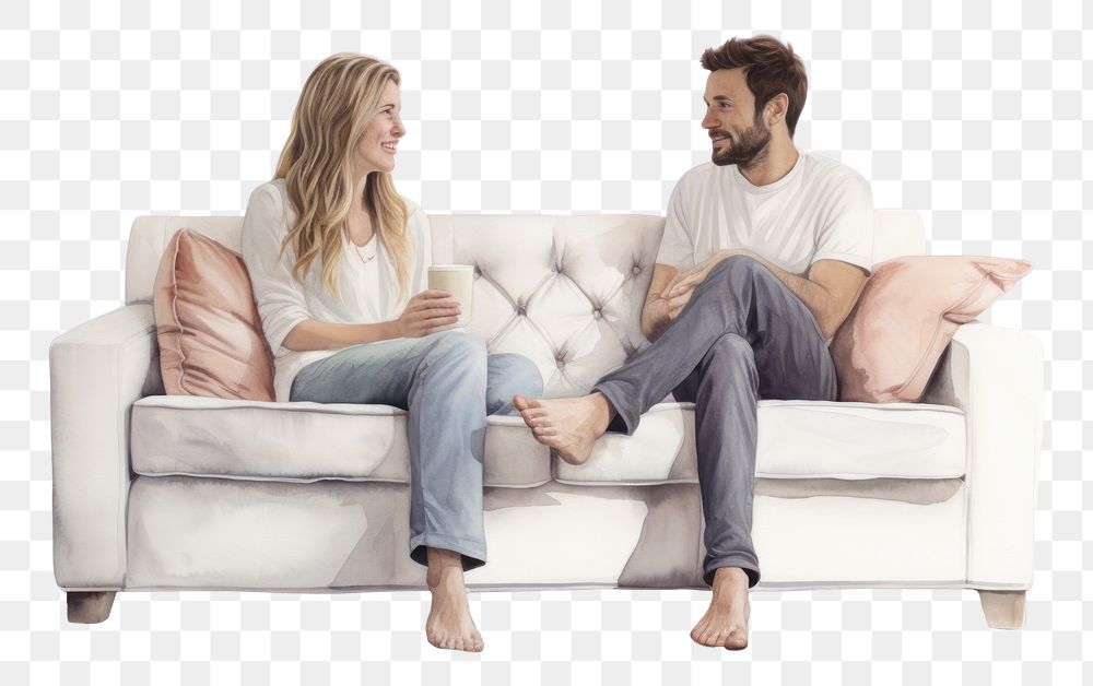 PNG Furniture adult sofa togetherness. AI generated Image by rawpixel.