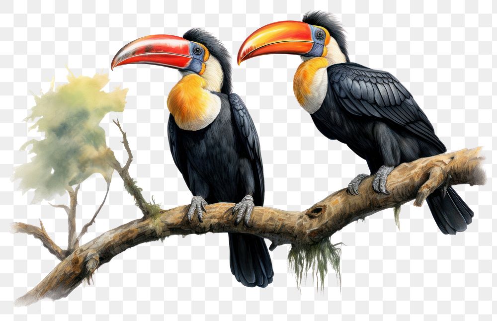 PNG Colourful Knobbed hornbill Aceros cassidix couple toucan animal bird. AI generated Image by rawpixel.